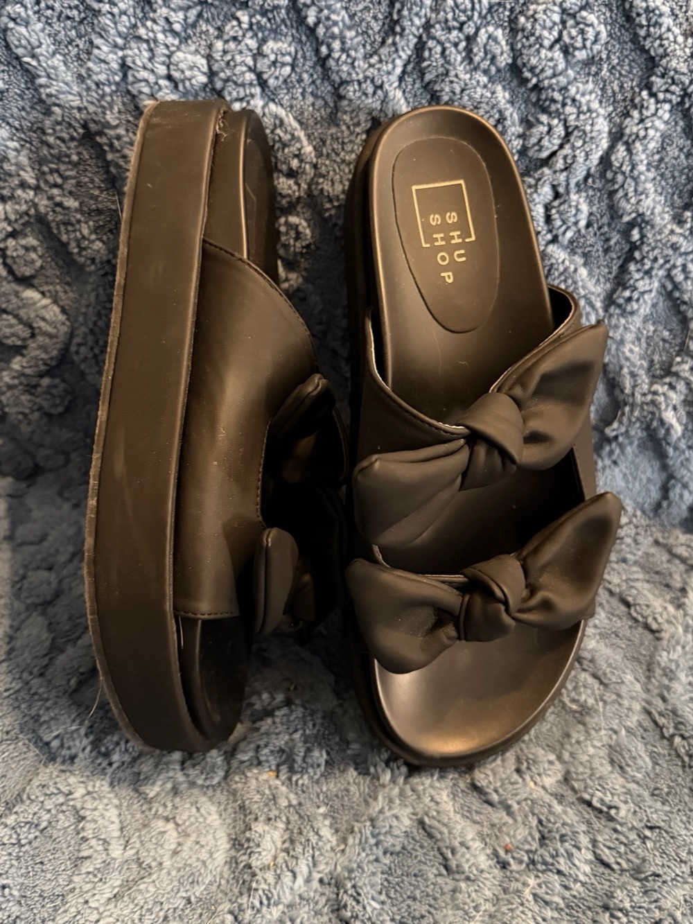 Shu Shop Black Bow Platform Slide Sandals Women’s Size 10